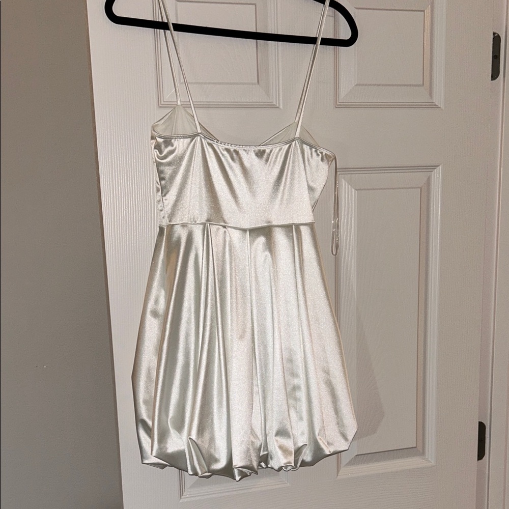 Windsor White Satin Dress - Elastic Bottom Bubble Dress